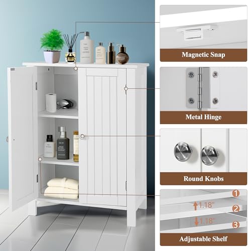 Gray Wooden Floor Storage Cabinet with Double Door and Adjustable Shelf J405