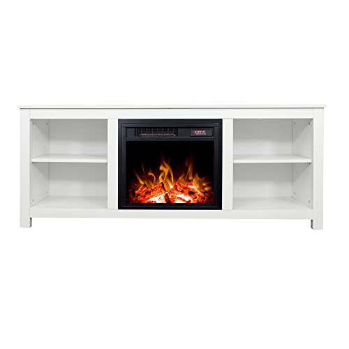 White 4 Cubby Electric Fireplace TV Stand Y7847