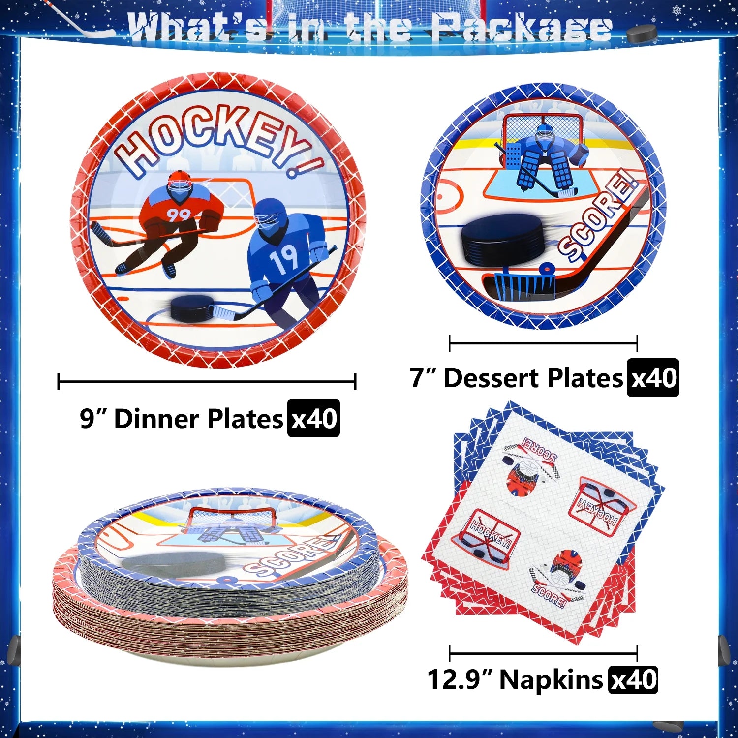 122 Pcs Hockey Plates Napkins Tablecloth Set O48254