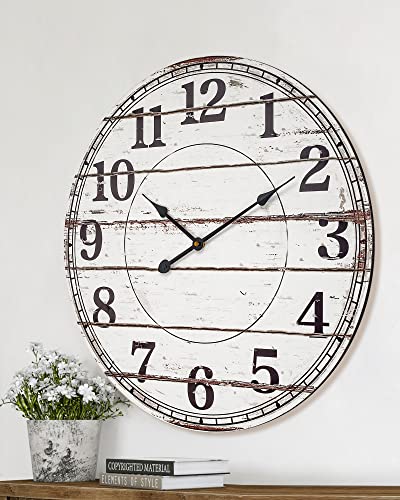 White Rustic Round Wooden Wall Clock T937697