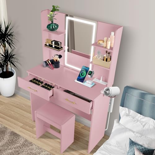 White Vanity Desk with Lighted Mirror and 2 Drawers X135