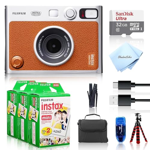 Black Instant Mini EVO Hybrid Camera Bundle with 60 Instant Film Sheets G2224