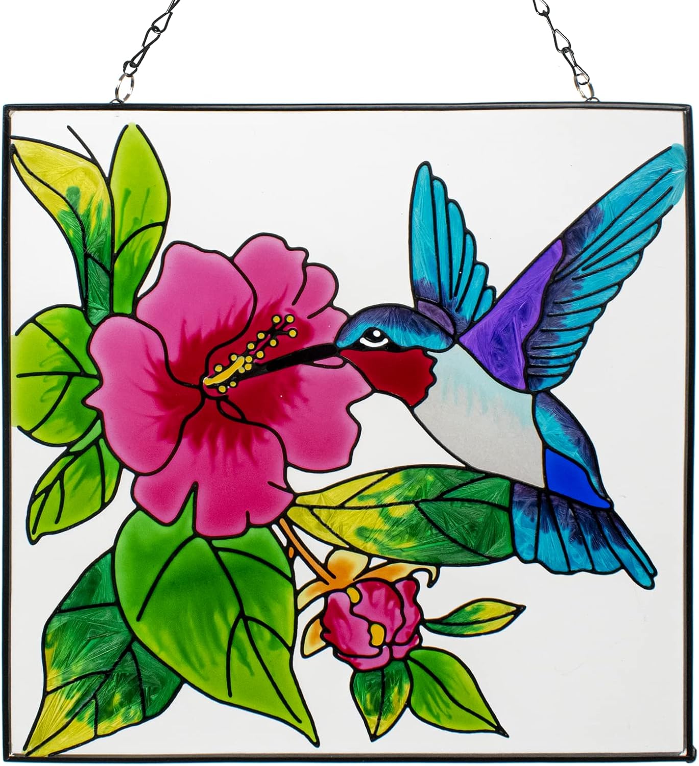 Hummingbird Stained Glass Window Hangings with Metal Chain E66090