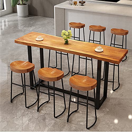 86.6" Brown Solid Wood Rectangular Bar Table with 4 Stools D803