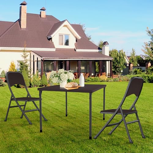 White 34" Square Plastic Folding Table with Carrying Handle K7396