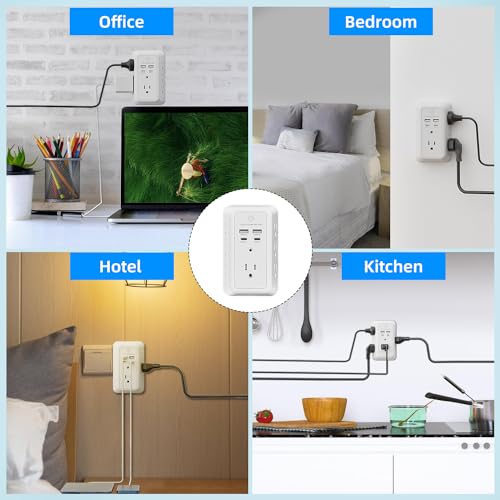 3-Sided Wall Charger Surge Protector with Night Light, 2 USB C and 2 USB Ports O149509