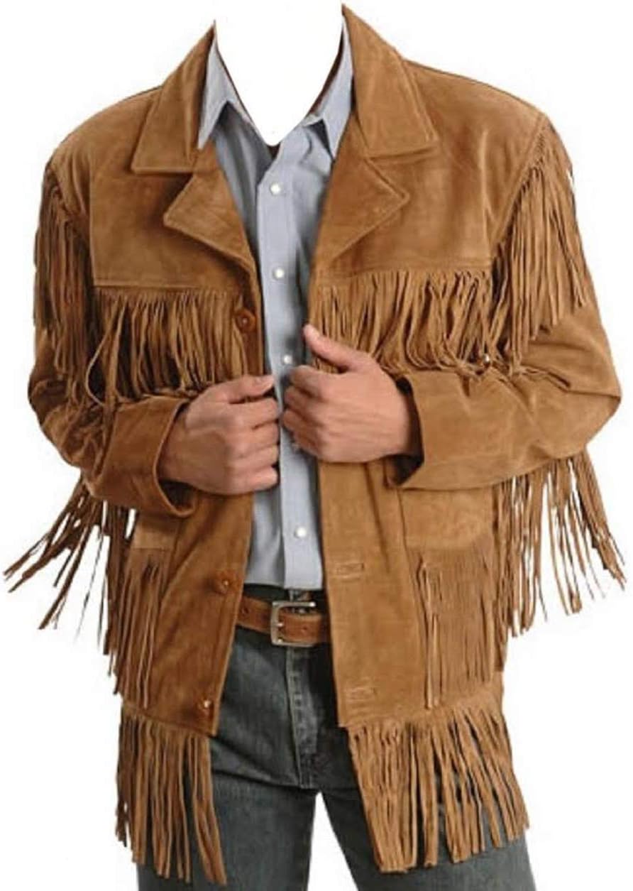Brown Suede Leather Cowboy Jacket with Fringe A19265