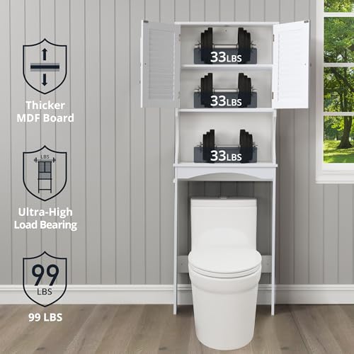 White 3-Tier Over The Toilet Storage Cabinet with Double Doors, 23 x 67 inches G80433