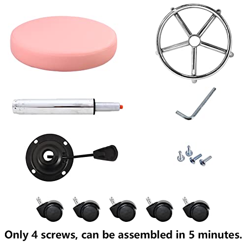 Pink PU Leather Rolling Stool with Foot Rest F7244