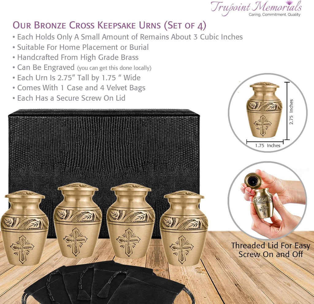 Cremation Urns, 0.75 Lbs., 2.75" x 1.75", Cross Bronze P513