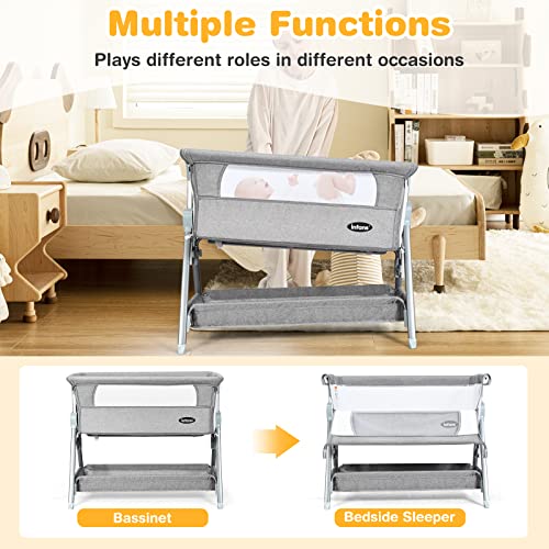 Dark Grey Baby Bassinet Bedside Crib with Storage Basket F31298