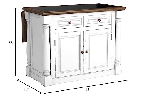 Off-White Kitchen Island Set with 2 Stools U624