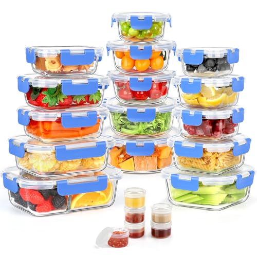 42pcs Glass Food Storage Containers with Lids Set, Blue C631