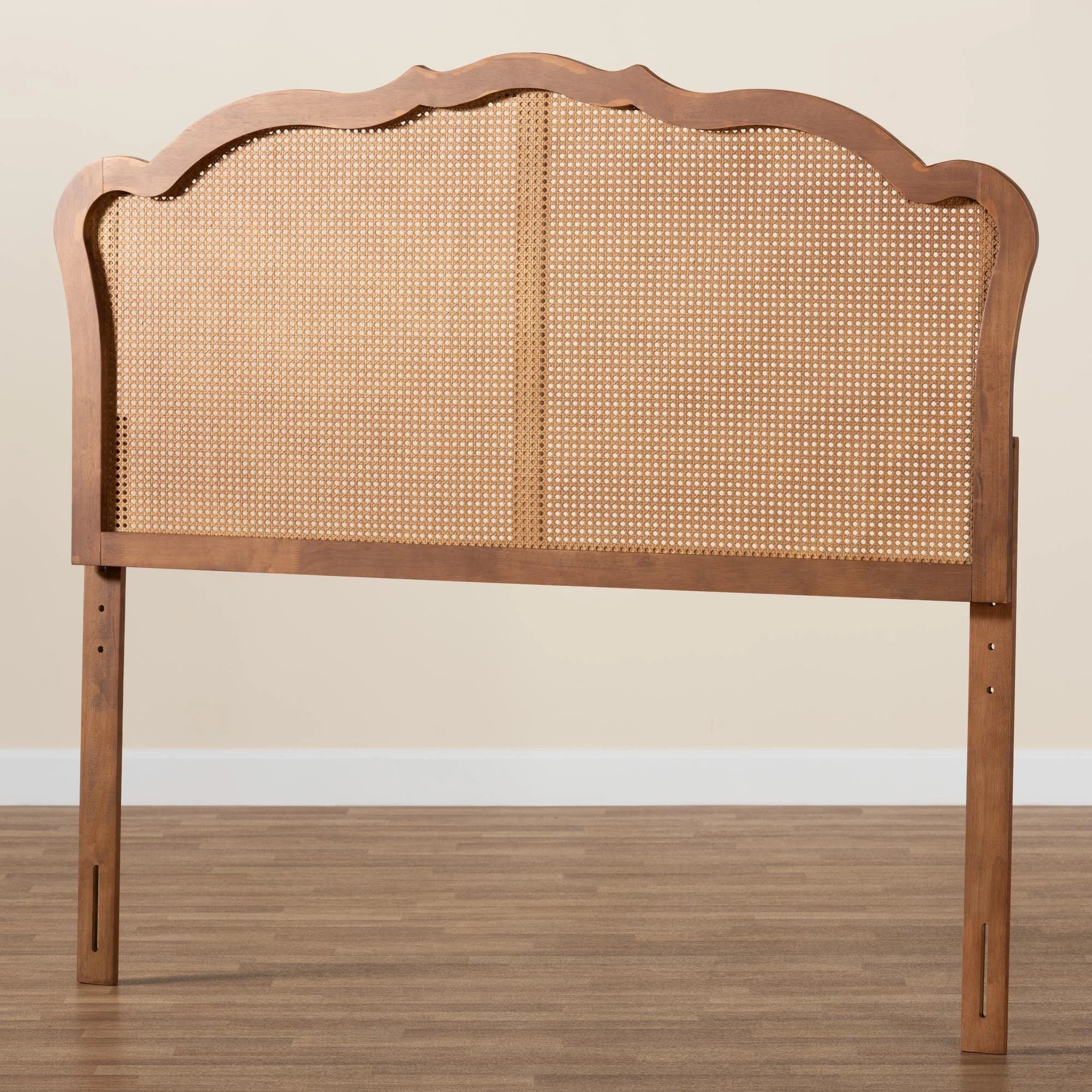 Ash Walnut Finished Wood Queen Size Headboard with Rattan A26517