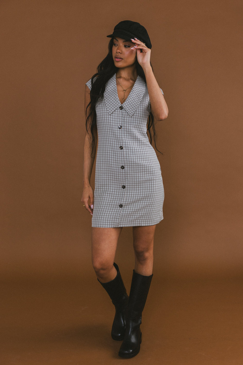Grey Plaid Mini Dress J6239