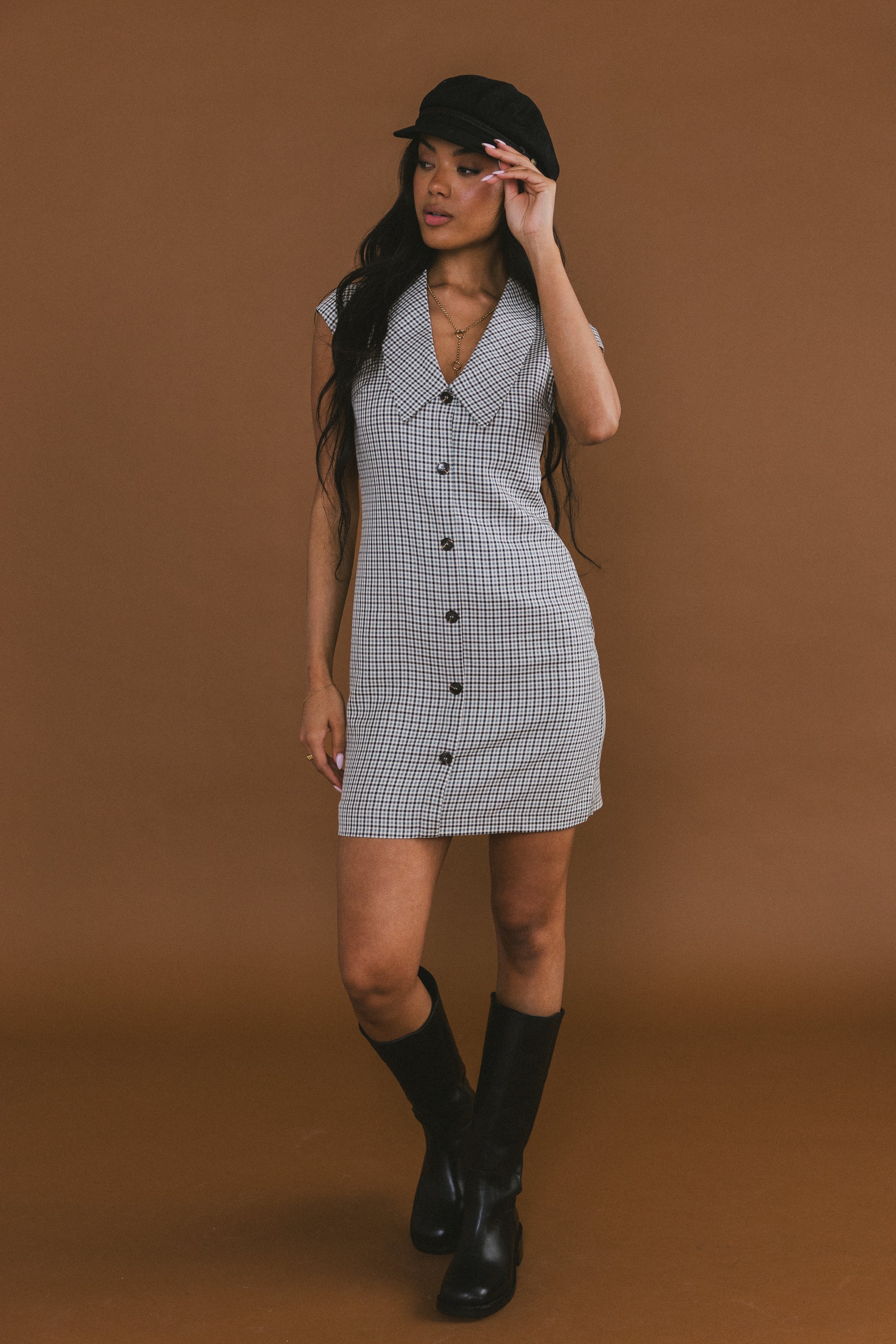 Grey Plaid Mini Dress J6239