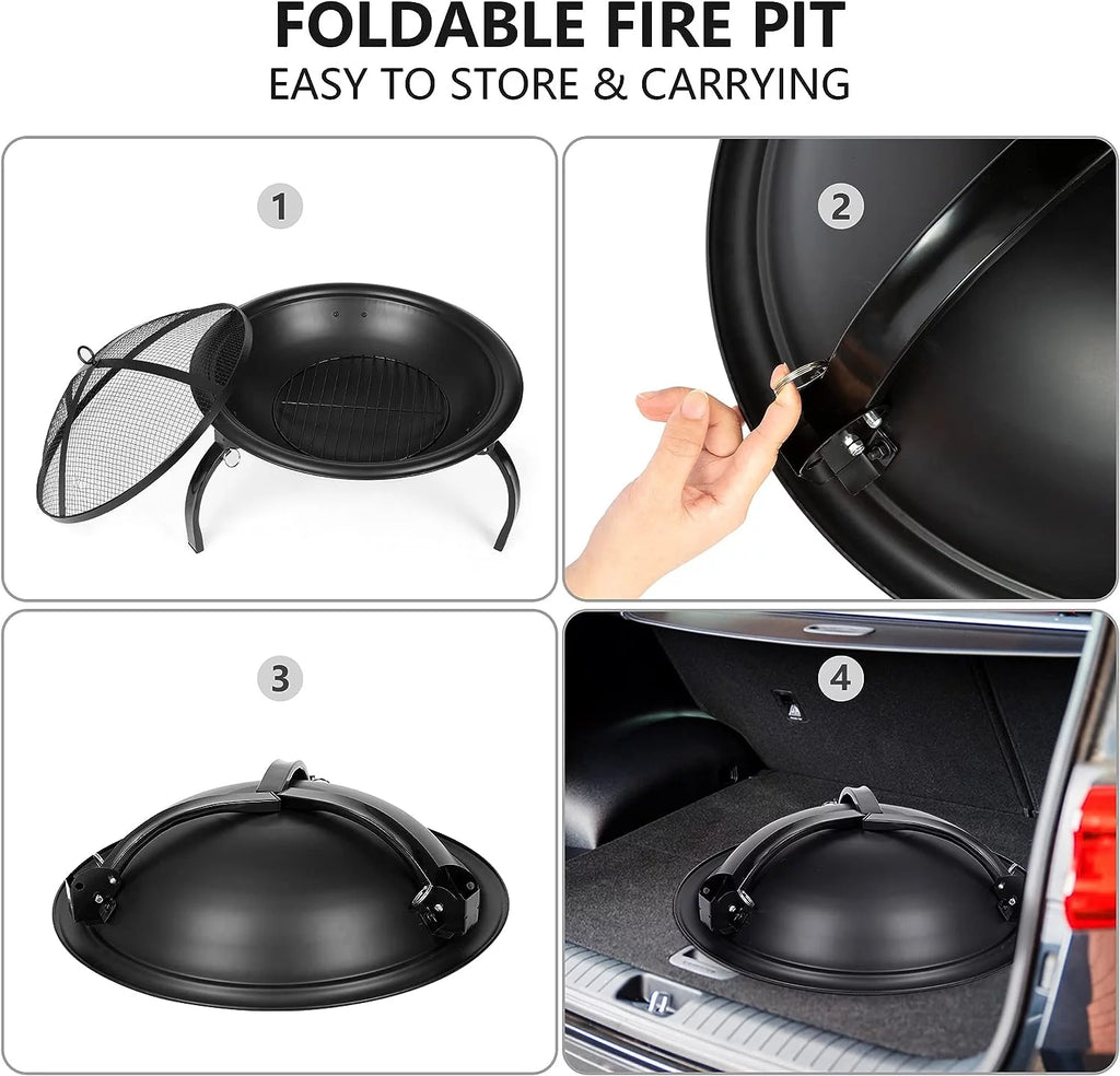 22" Foldable Mini Fire Pit with Mesh Spark Screen D19331