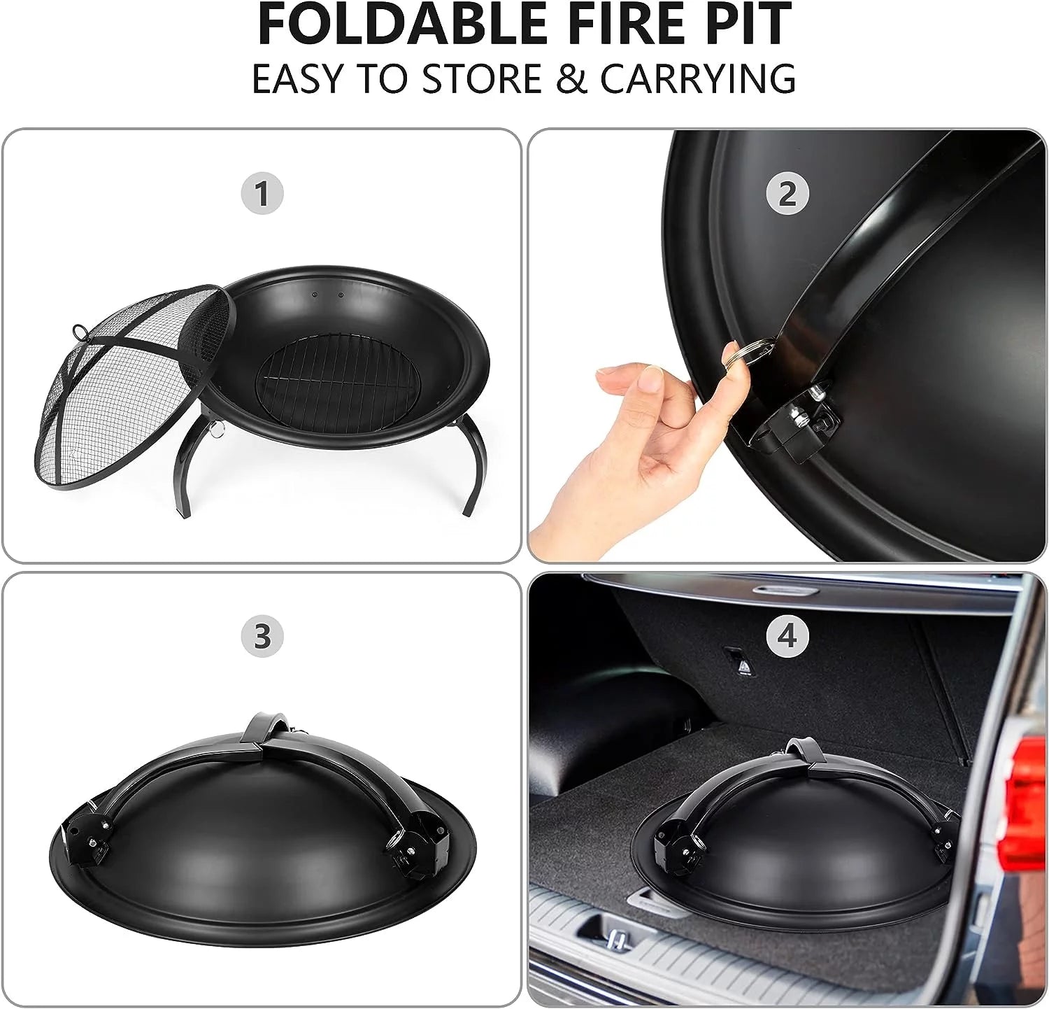 22" Foldable Mini Fire Pit with Mesh Spark Screen D19331