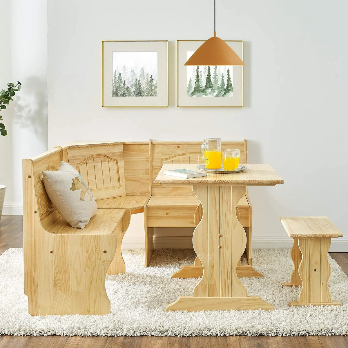 3 Piece Solid Wood Dining Table Set With Side Bench L1903
