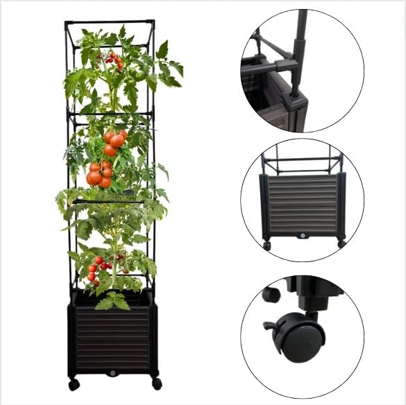 2 Pack 63" Large Outdoor Garden Planter Box with Trellis and Caster I1281
