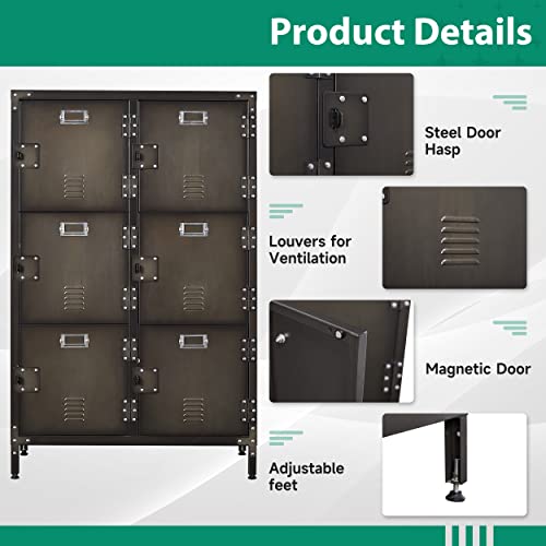 Metal Storage Locker 47" Steel 6 Door Lockable Adjustable Feet Cabinets E913