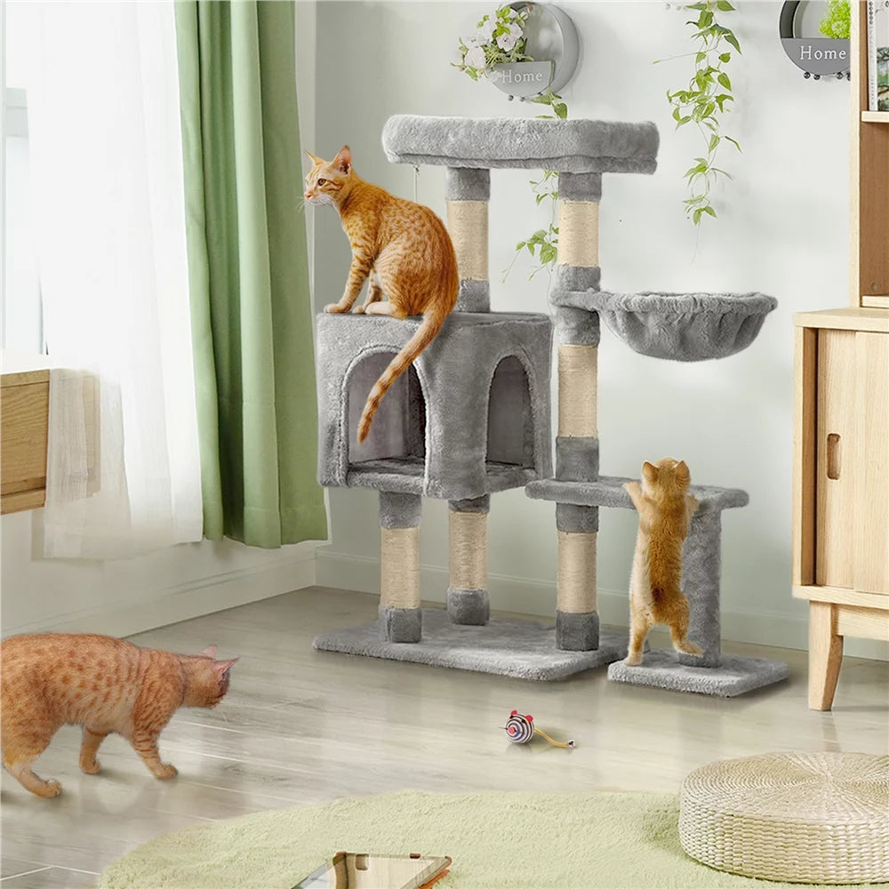 38" Light Gray Cat Tree with Condo Perch Basket Scratchers Y94076