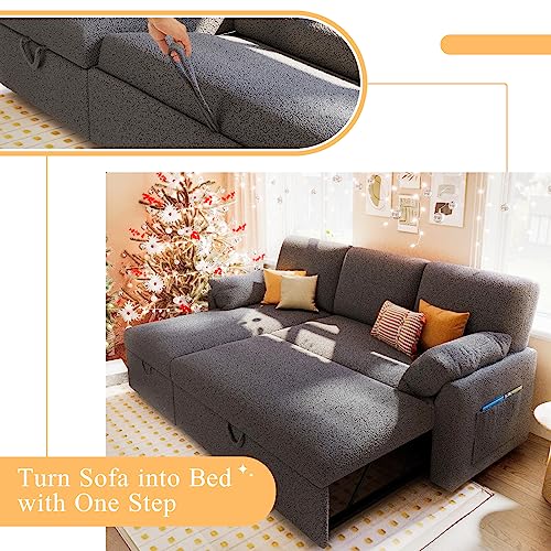 Beige Chenille Sleeper Sofa with Storage Chaise O406487