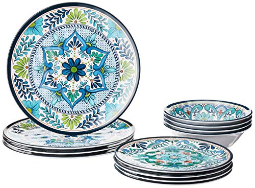 12 Piece Multicolored Melamine Dinnerware Set P18706