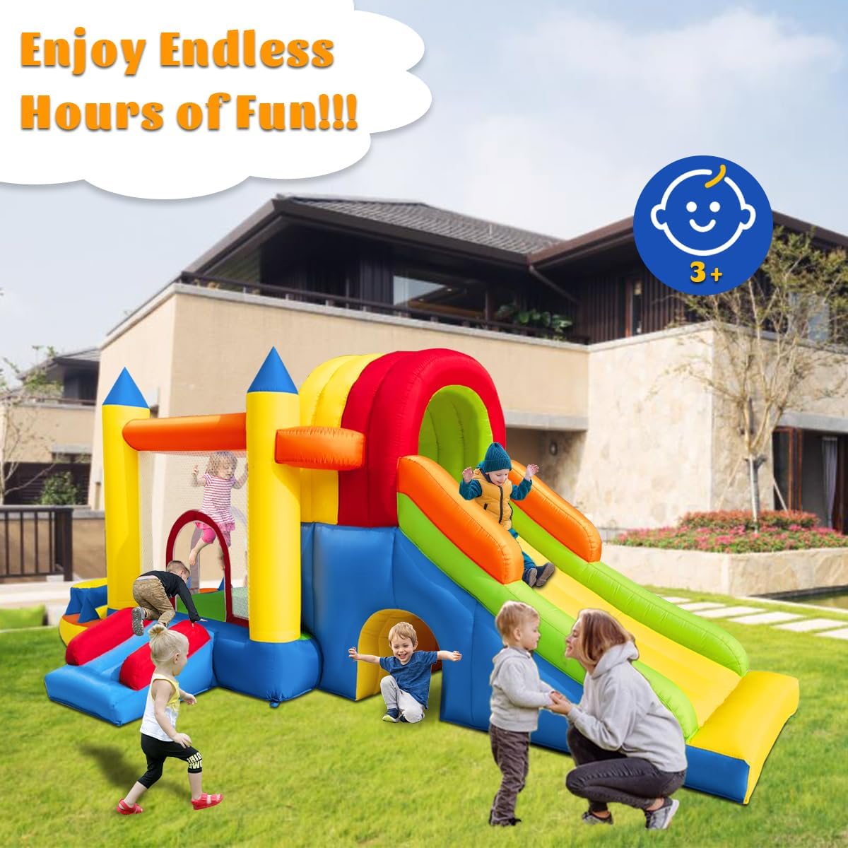 8 in 1 Large Inflatable Bounce Castle with Blower and Two Slides N121