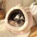 Pink Cotton Cat Bed with Ears Machine Washable D21919