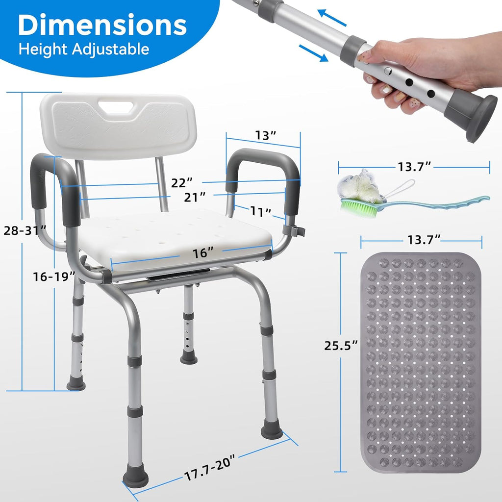 360° Swivel Non-Slip Shower Chair with Arms and Back E76540