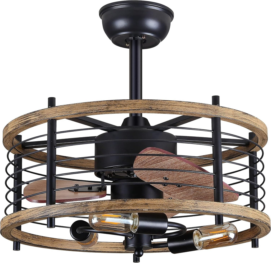 20-inch Industrial Caged Ceiling Fan with Lights Remote Control Y639