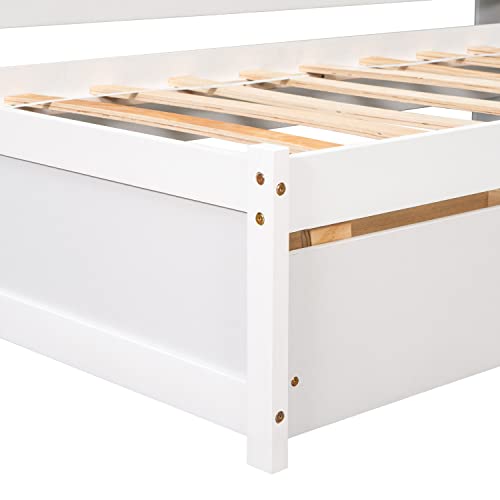 Grey Full Size Wooden Platform Bed with Two Storage Drawers and L-Shaped Bookcase F3796