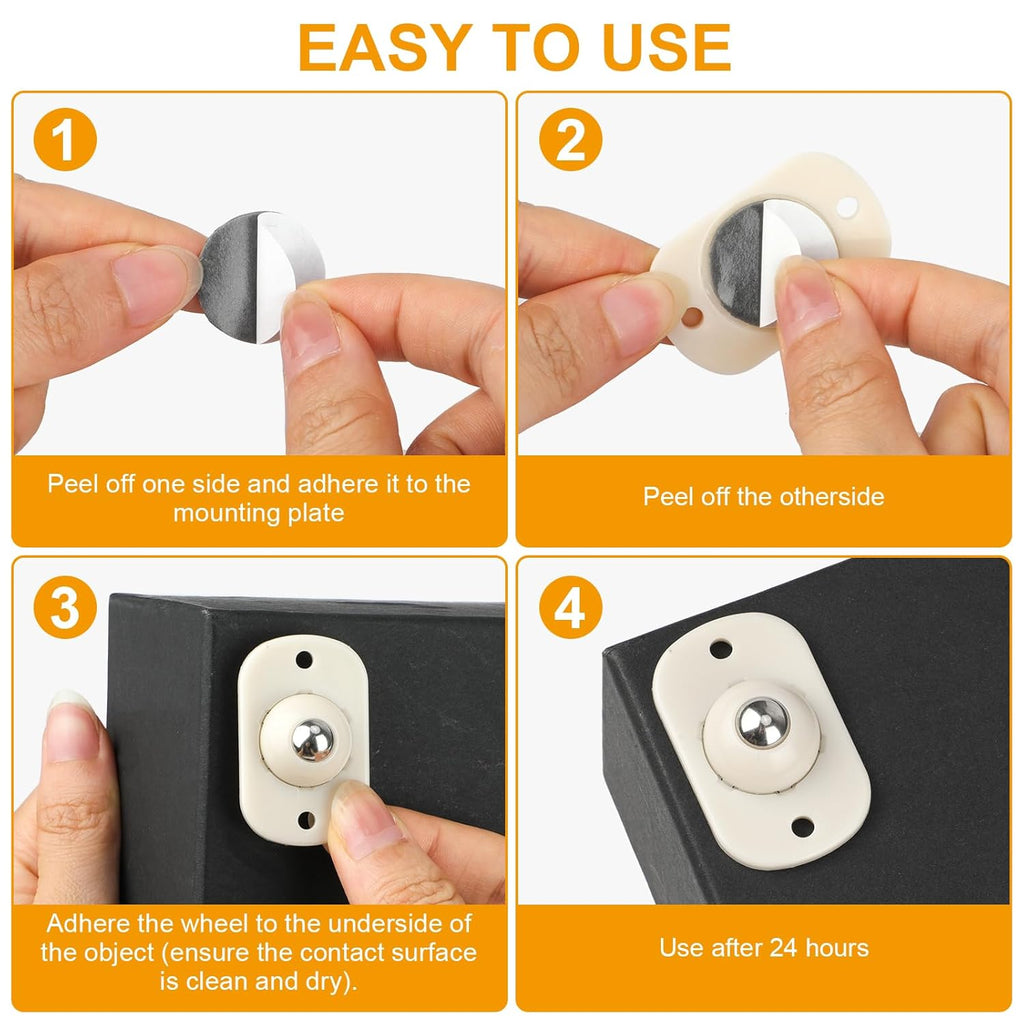 White Self-Adhesive Mini Caster Wheels (8 Pack), 360° Swivel Sticky Pulleys F85679