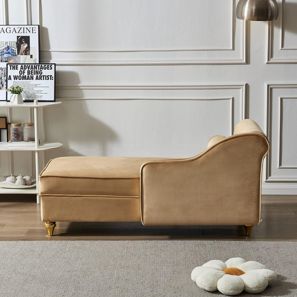 Khaki Velvet Upholstery Chaise Lounge Chair with Storage Z25268