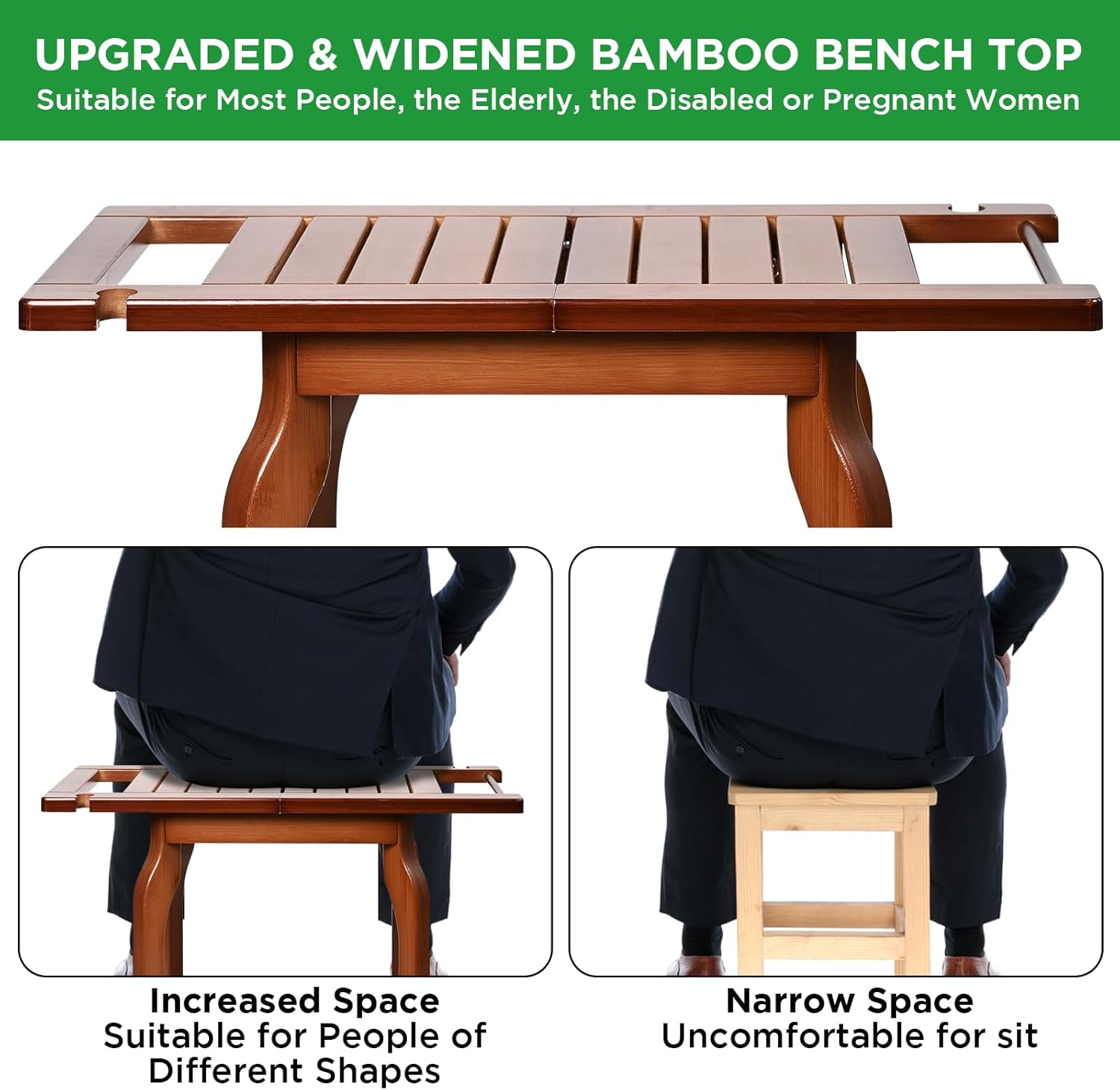 2-Tier Bamboo Shower Chair with Storage Shelf Y1179