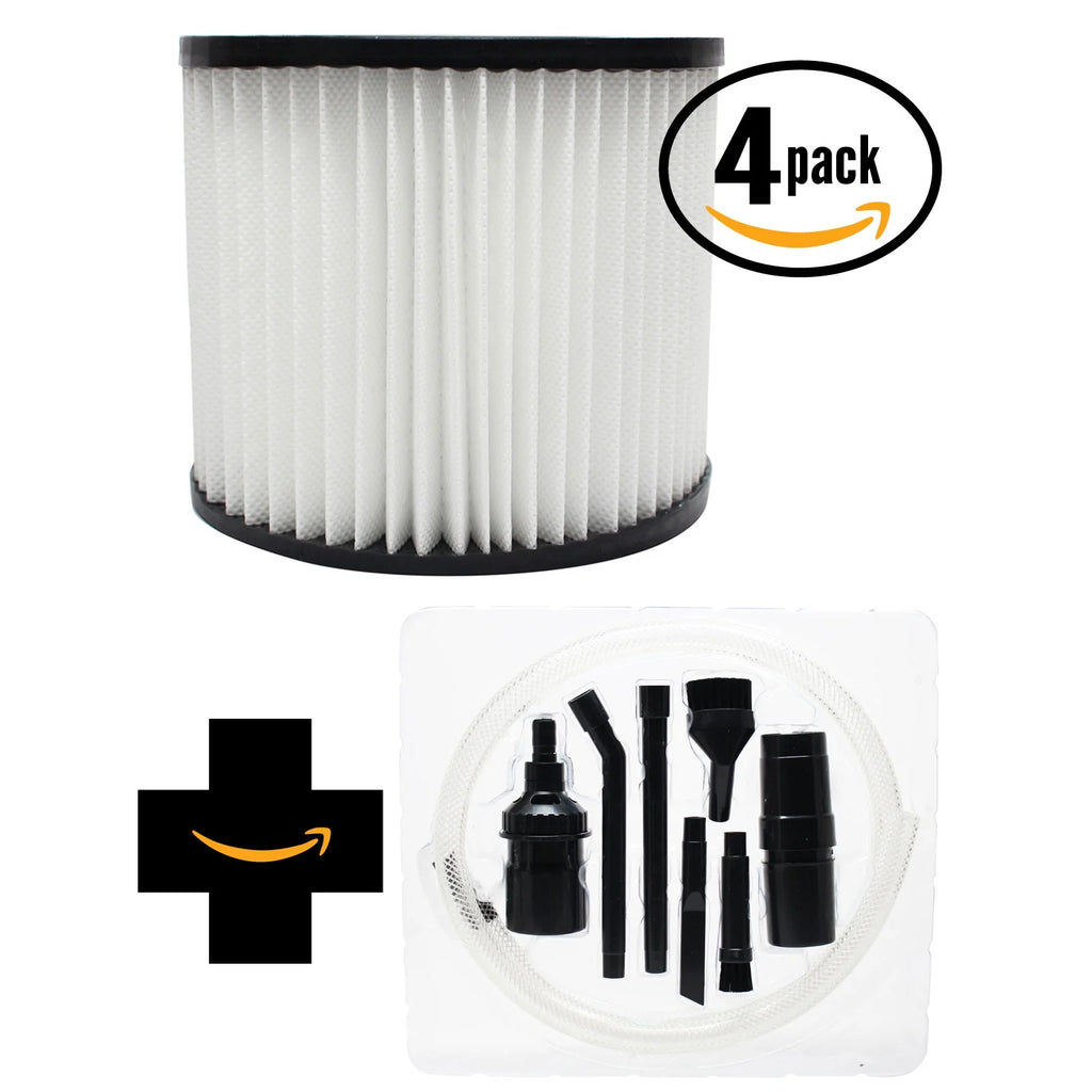 4-Pack Replacement Wet/Dry Vac Vacuum Cartridge Filter with 7-Piece Micro Vacuum Attachment Kit O268423