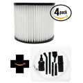 4-Pack Replacement Wet/Dry Vac Vacuum Cartridge Filter with 7-Piece Micro Vacuum Attachment Kit O268423