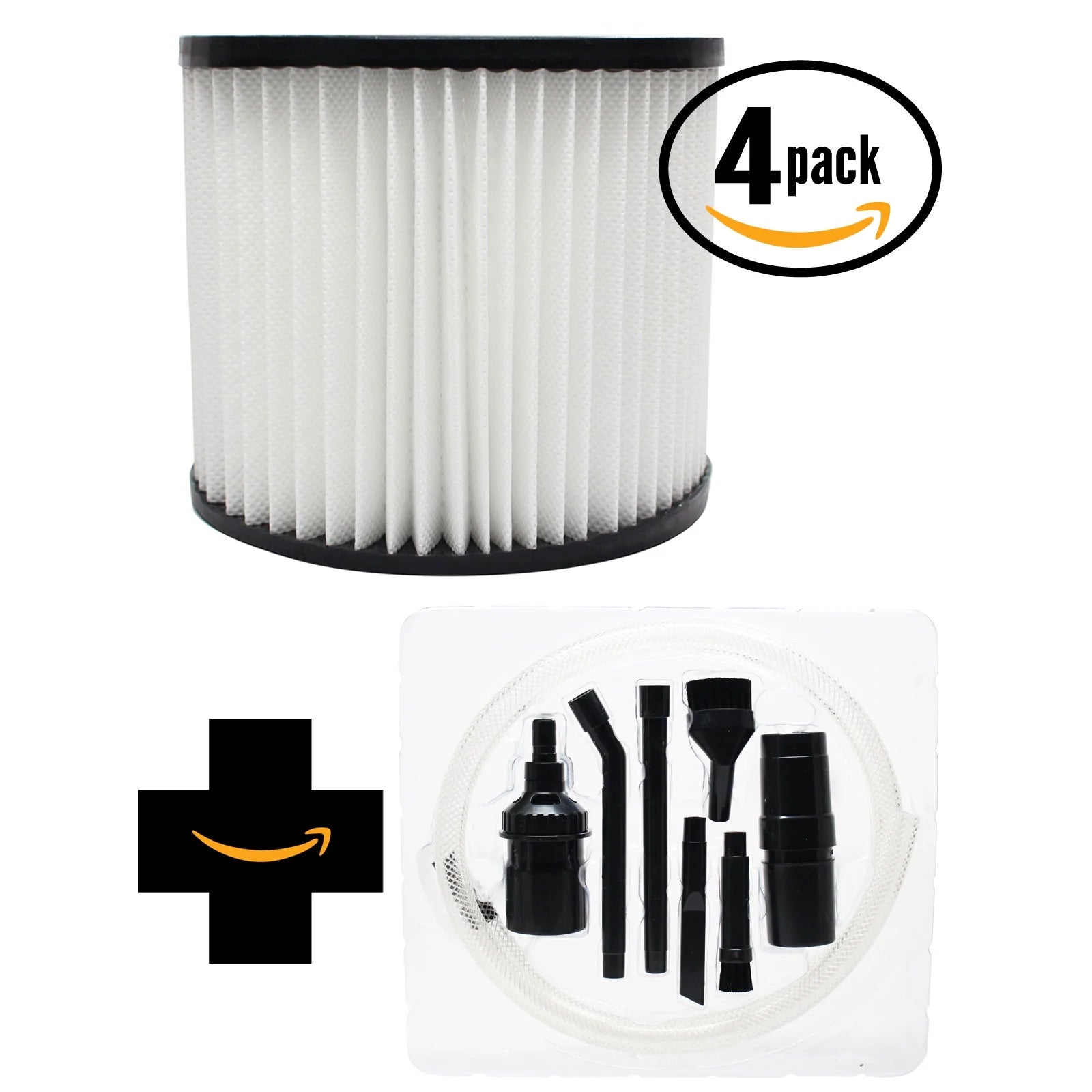 4-Pack Replacement Wet/Dry Vac Vacuum Cartridge Filter with 7-Piece Micro Vacuum Attachment Kit O268423