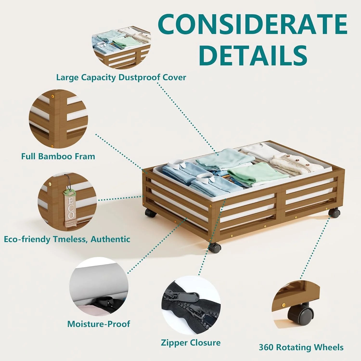 Bamboo Under Bed Storage Containers with Wheels 2 Packs U533944