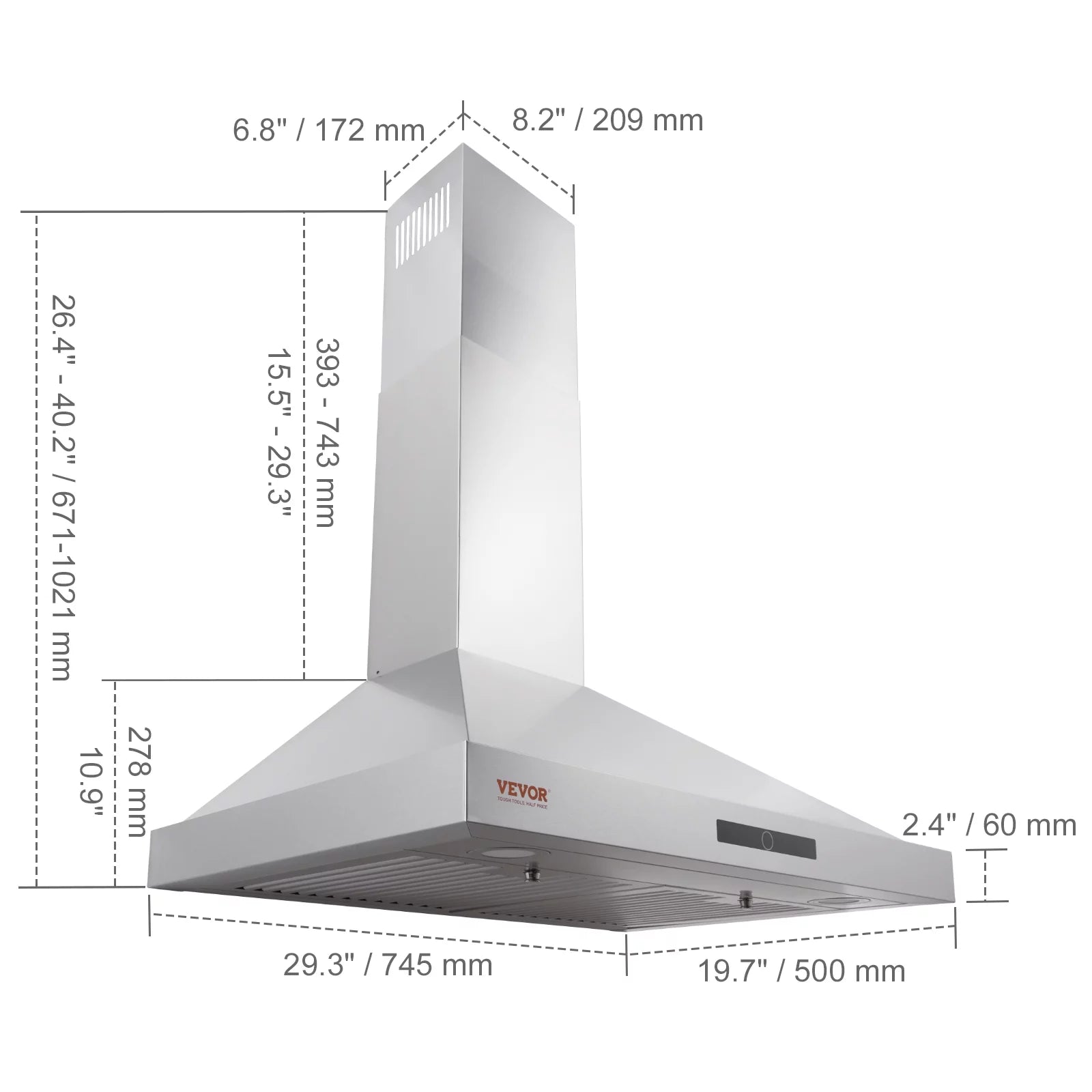 30" 350cfm 3 Speed Wall Mount Range Hood Stainless Steel C385