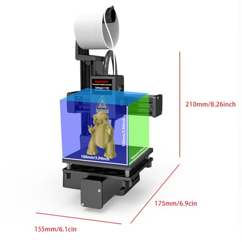 Mini 3D Printer, FDM, Auto Leveling, 230℃ High Temp All Metal Hotend, 4 x 4 x 4in H8140