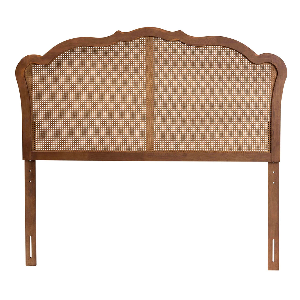 Ash Walnut Finished Wood Queen Size Headboard with Rattan A26517