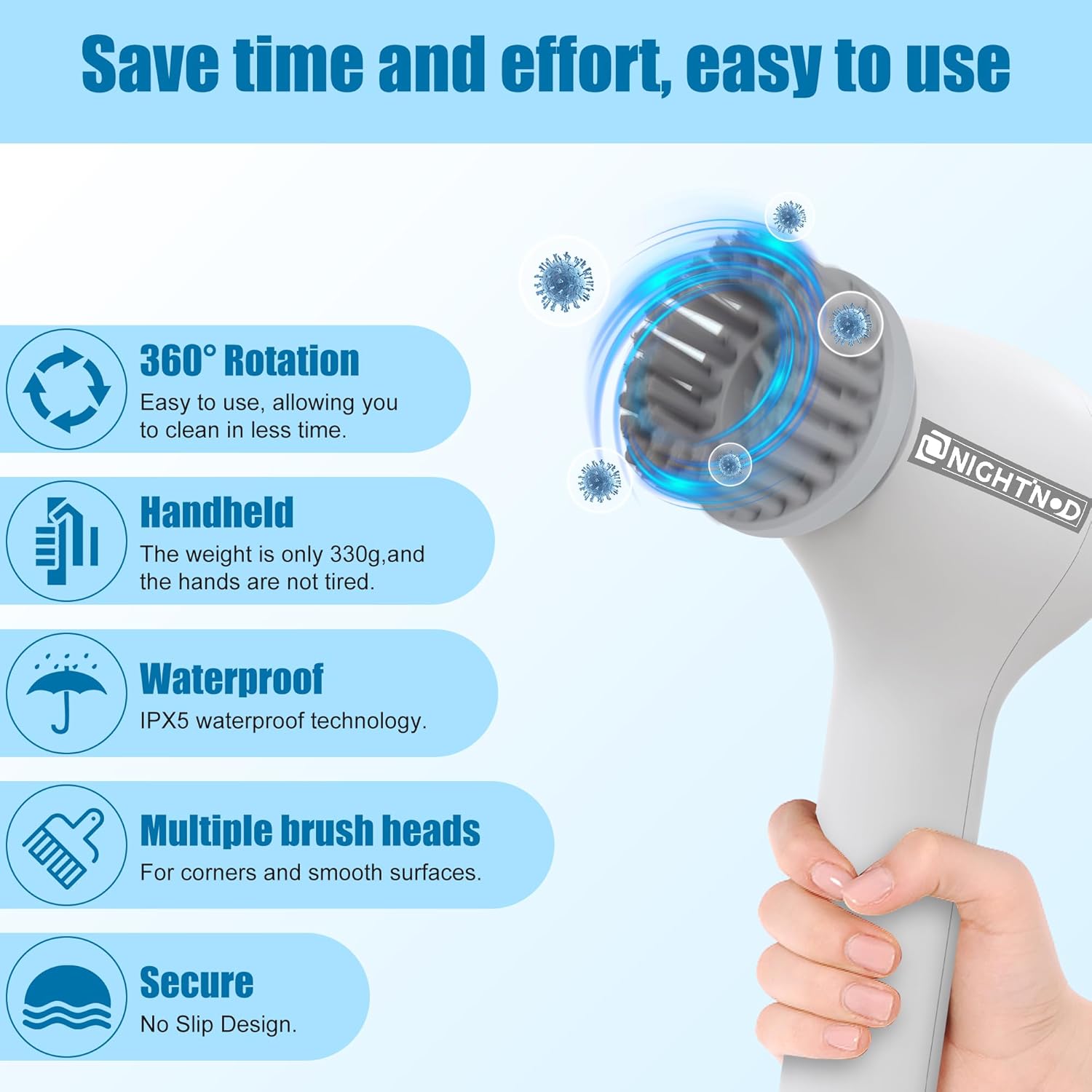 Cordless Electric Cleaning Brush with 4 Replaceable Brush Heads U732520