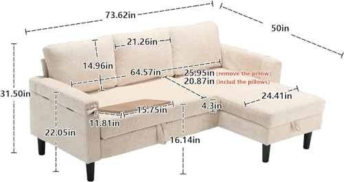 Beige L Shape Chenille Pull Out Sofa Bed Y304