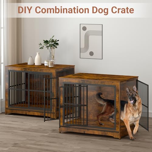 Rustic Brown Double Dog Crate Furniture with Divider E43916