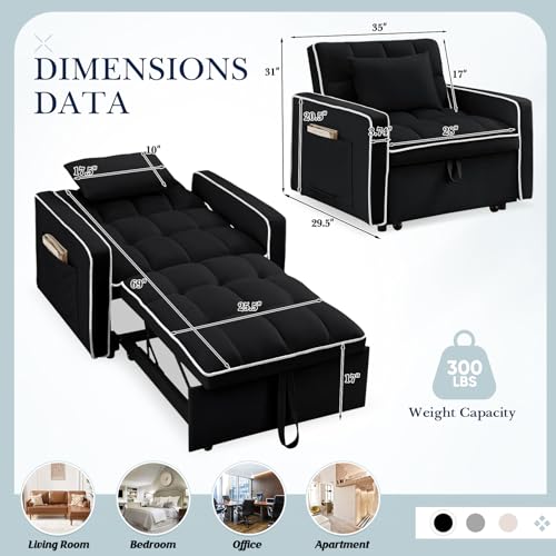 Beige Velvet Convertible Chair Bed N709