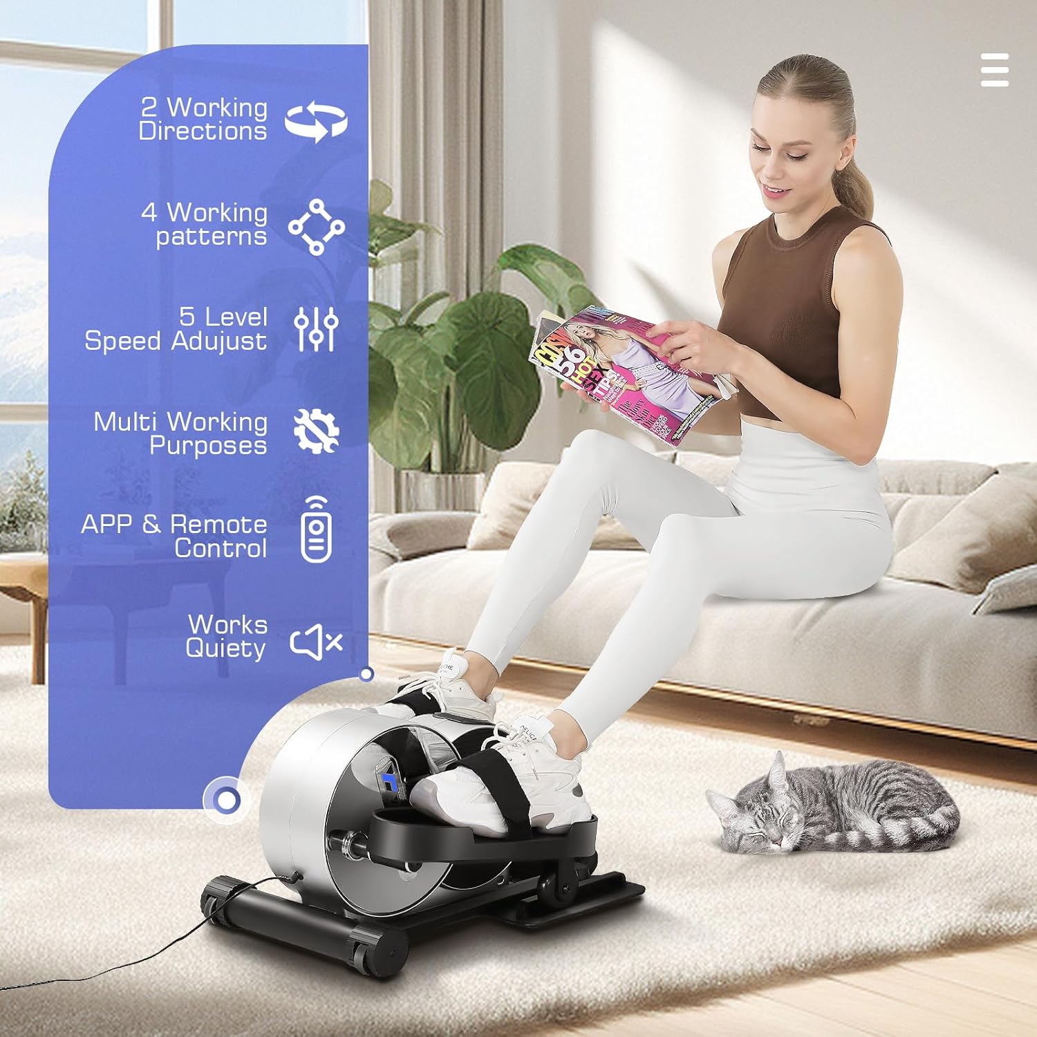 Under Desk Elliptical, Electric Seated Foot Pedal Exerciser with LCD Display Monitor, Remote Control D9166