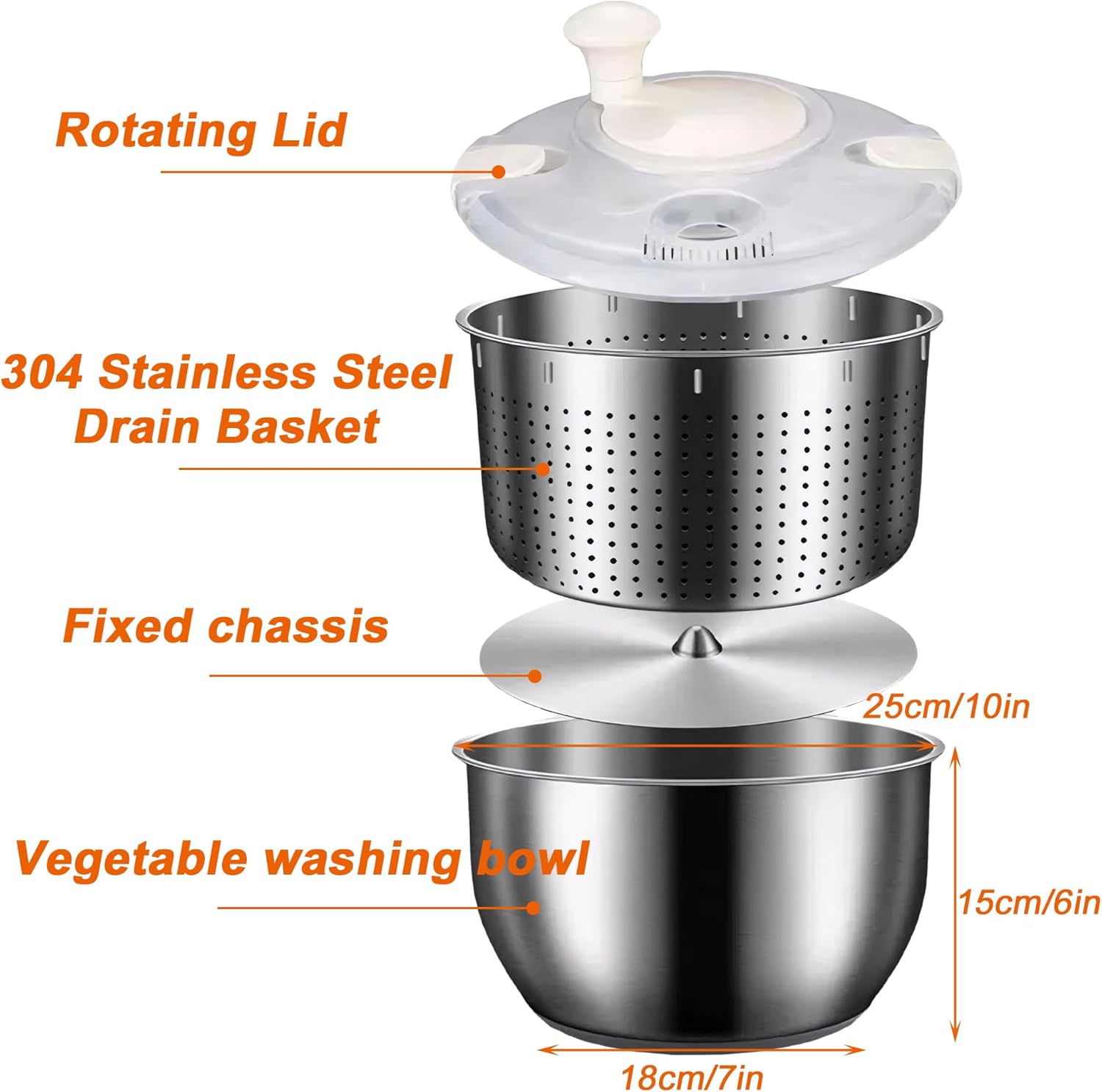 6L Stainless Steel Salad Spinner V570811