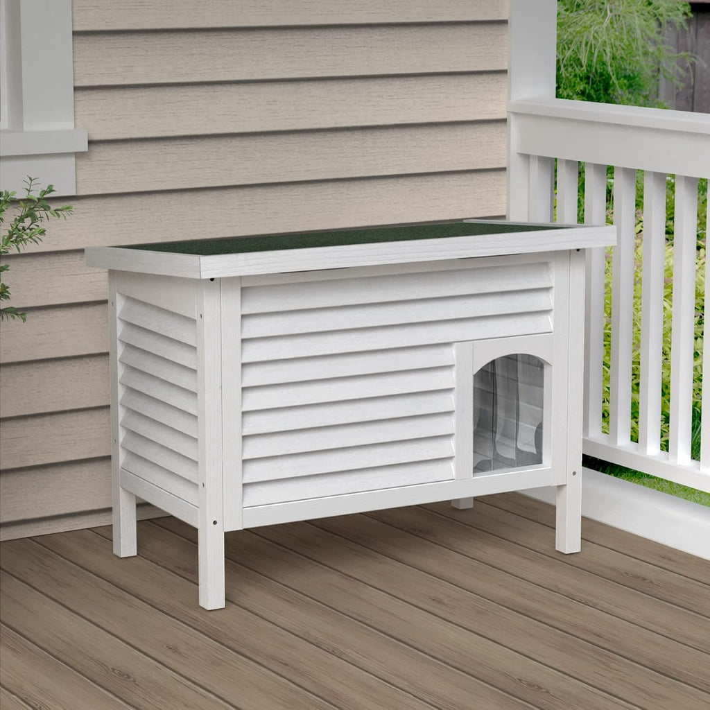 Outdoor Solid Wood Cat House with Waterproof Roof 31.9" Lx18.9 Wx23.6 H U666275